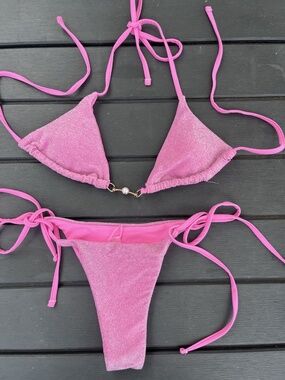 NWOT Seamolly Barbie Pink Shimmer String Bikini Set Size Small Cheeky